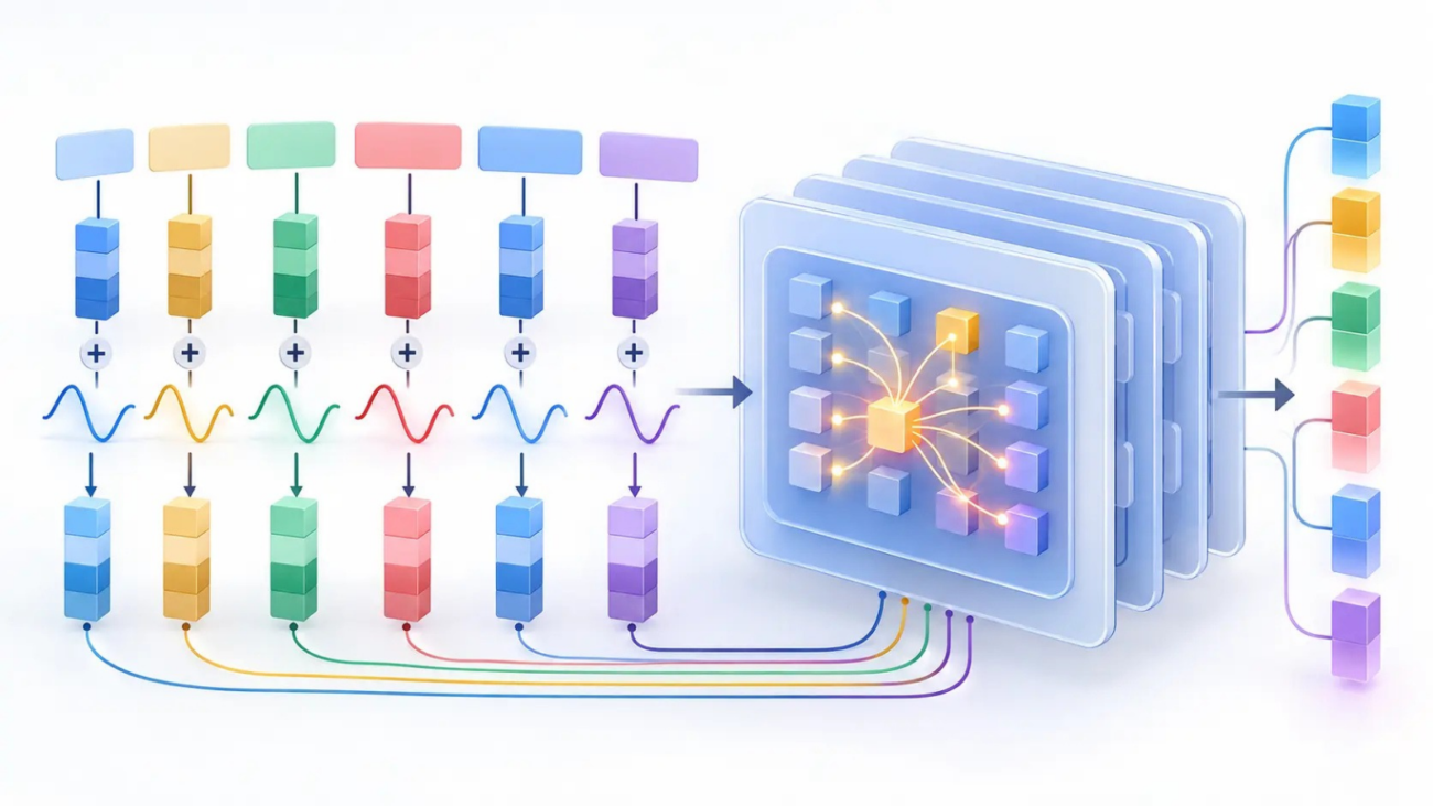 Positional encoding in Transformers showing how word order is represented